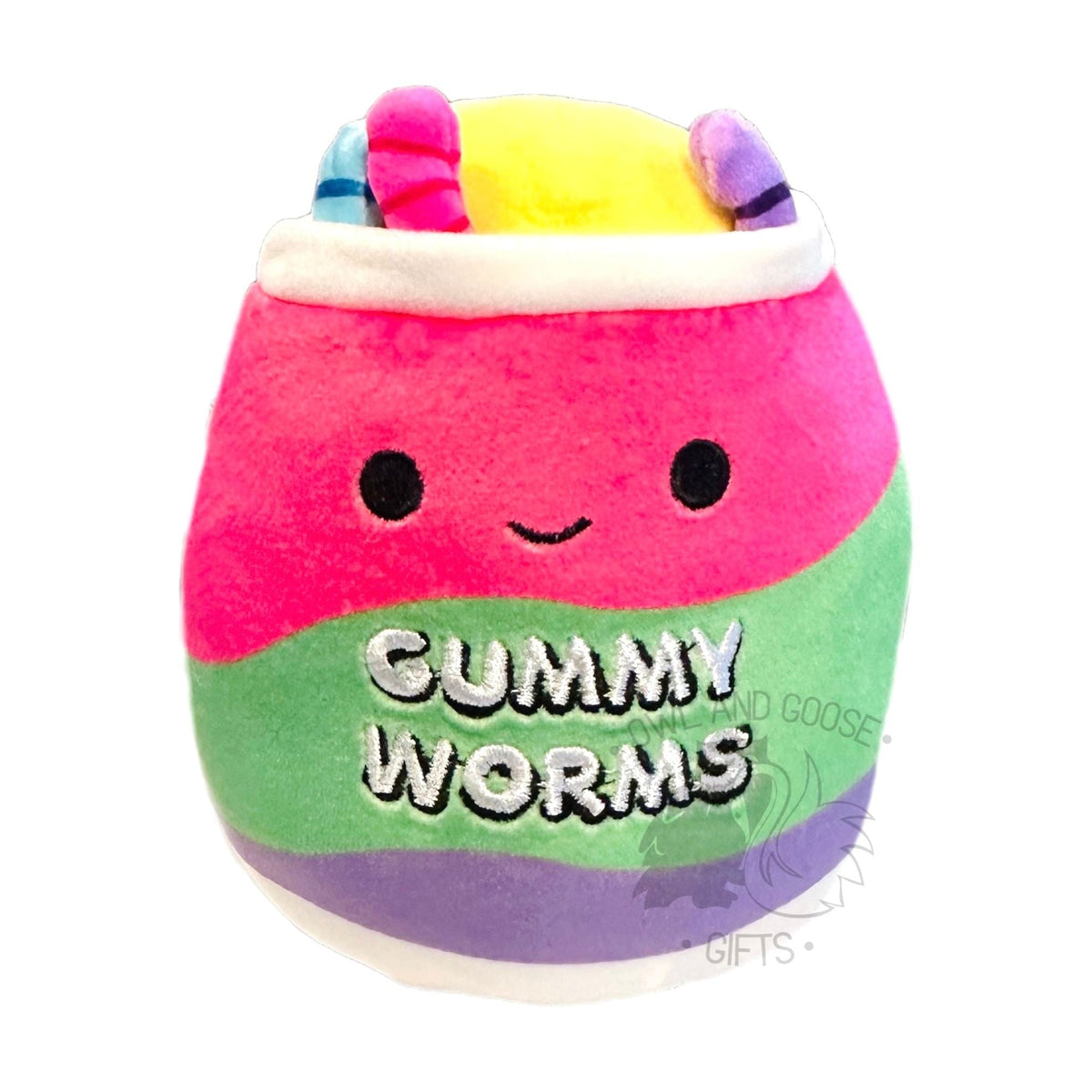 Squishmallow 5 Inch Silver the Gummy Worms Candy Neon Plush Clip Owl