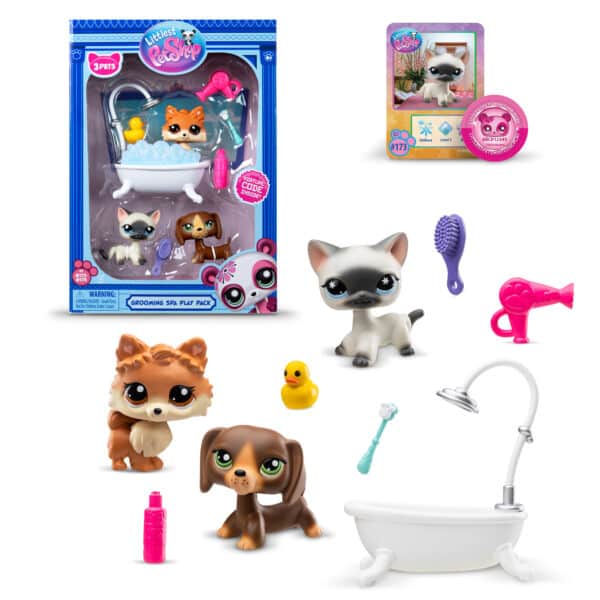 Littlest Pet Shop Gen 7 Grooming Spa Play Pack - #172 Dachshund, #173 Siamese Cat, #174 Pomeranian