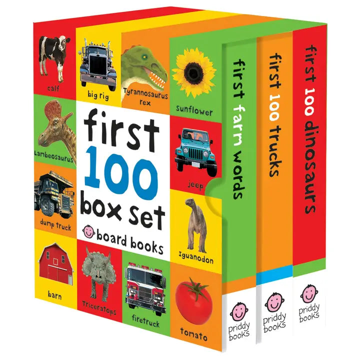 First 100 Words Board Book Boxed Set - Farm, Trucks, Dinosaurs