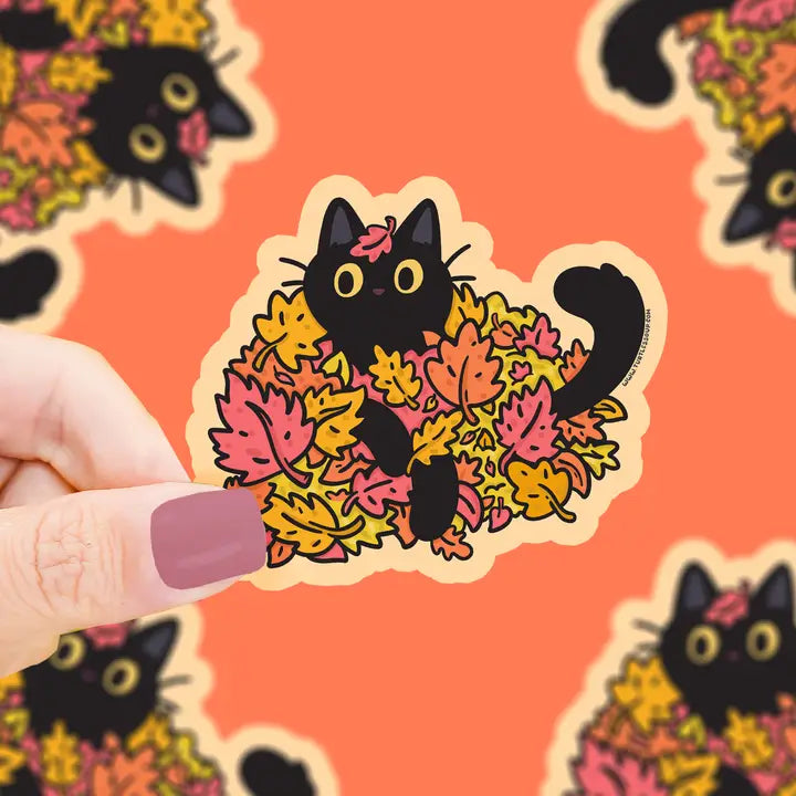 Turtle's Soup Autumn Leaves Black Cat Vinyl Sticker