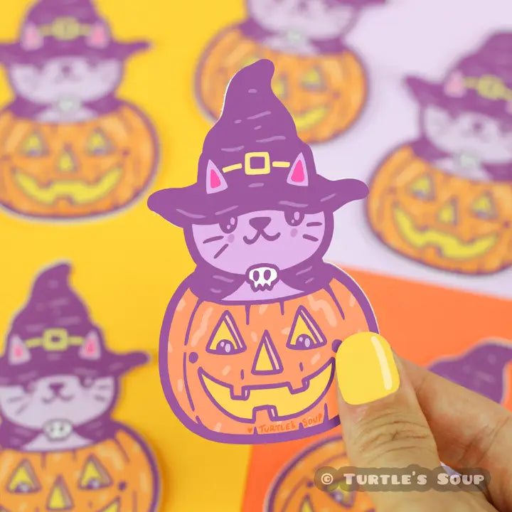 Turtle's Soup Pumpkin Kitty Halloween Vinyl Sticker
