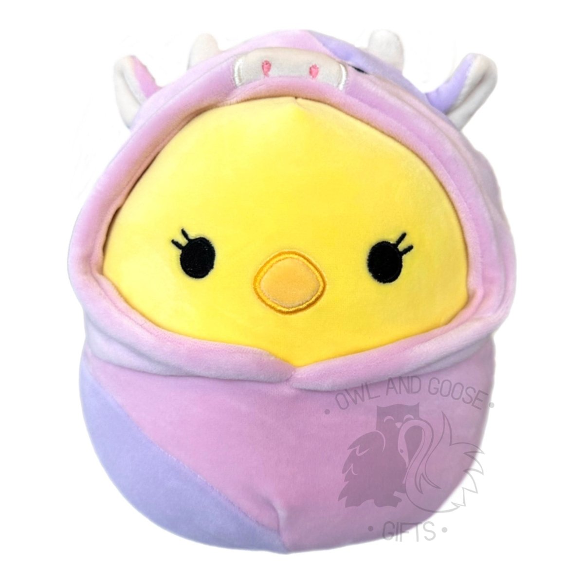 Squishmallow 12 Inch Aimee the Chick in Cow Costume Plush Toy - Owl & Goose Gifts