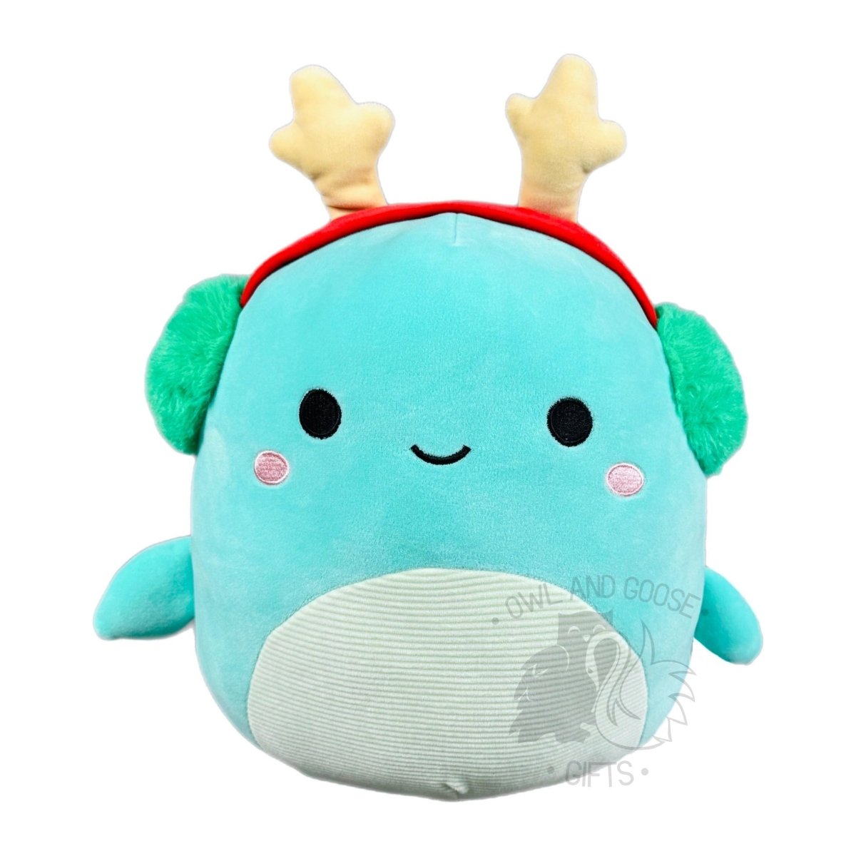 Squishmallow 12 Inch Nessie the Loch Ness Monster with Earmuffs Christmas Plush Toy - Owl & Goose Gifts