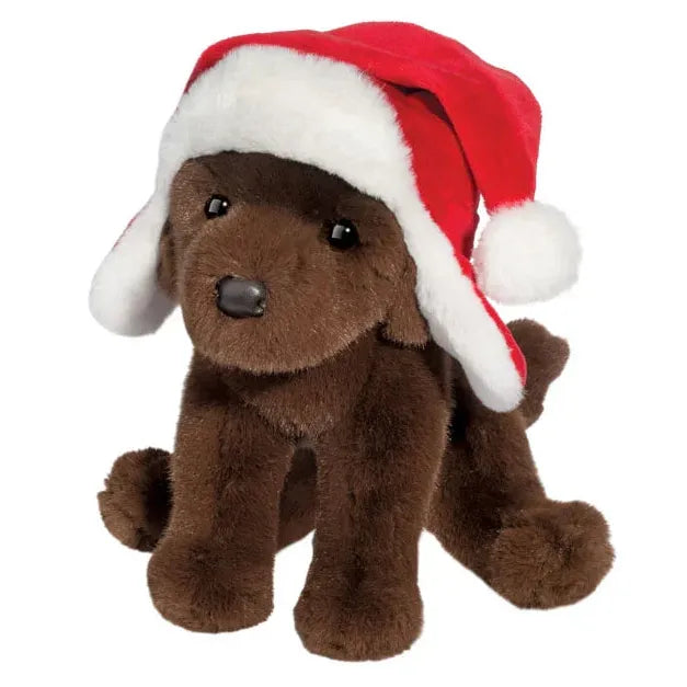 Douglas 11 Inch Chocolate Lab with Santa Bomber Hat Plush Toy
