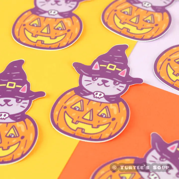 Turtle's Soup Pumpkin Kitty Halloween Vinyl Sticker