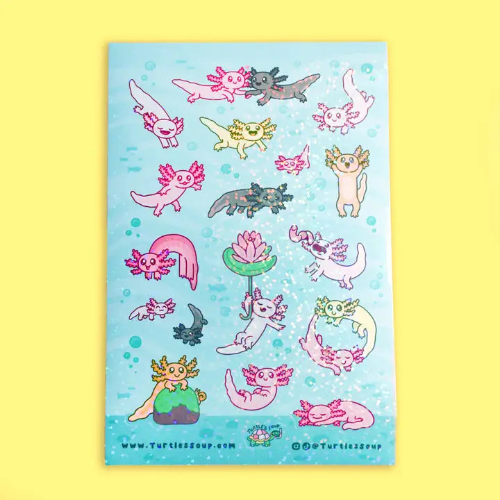 Turtle's Soup Axolotl Cute Vinyl Sticker Sheet