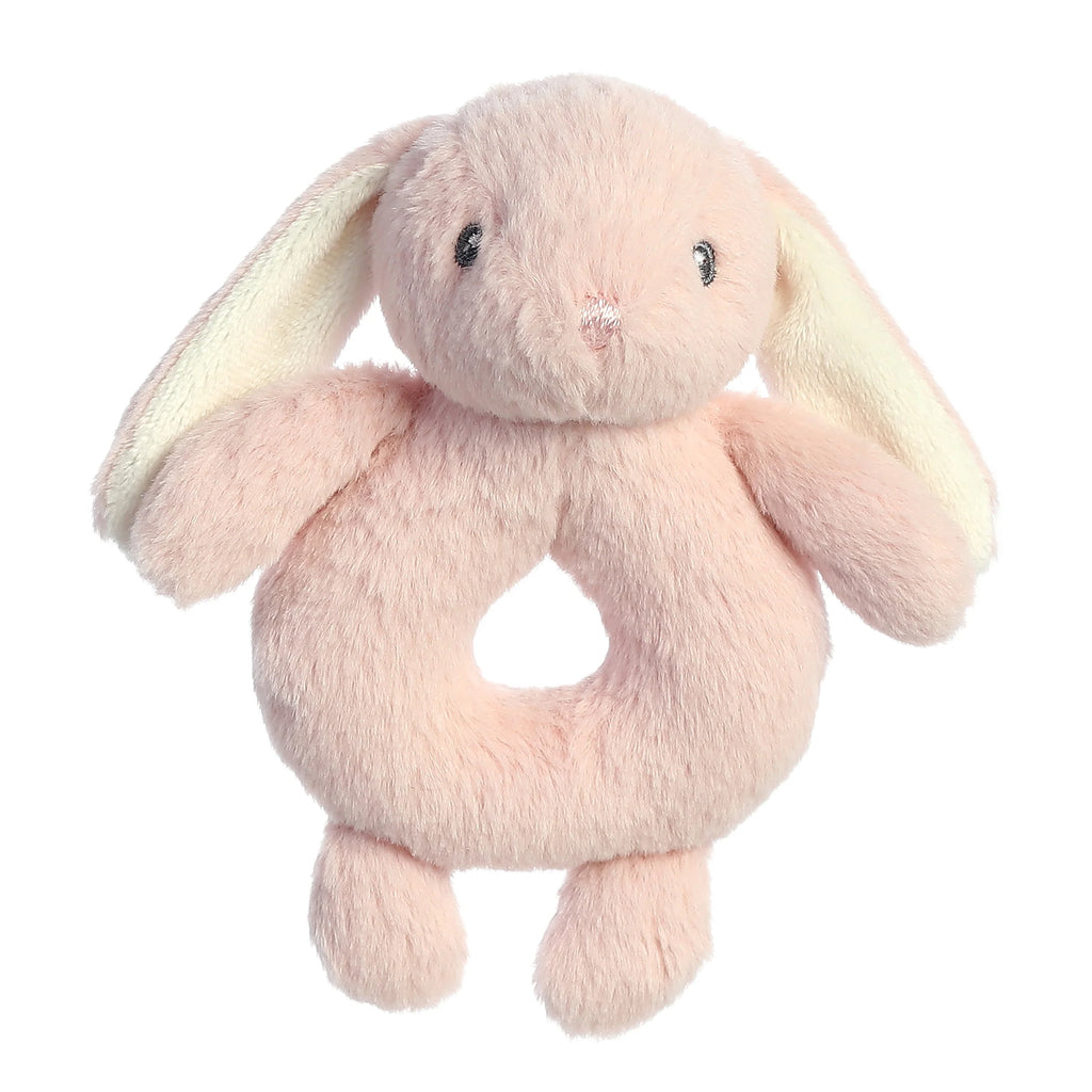 Ebba Baby 6 Inch Dewey the Rose Bunny Ring Rattle Plush Toy