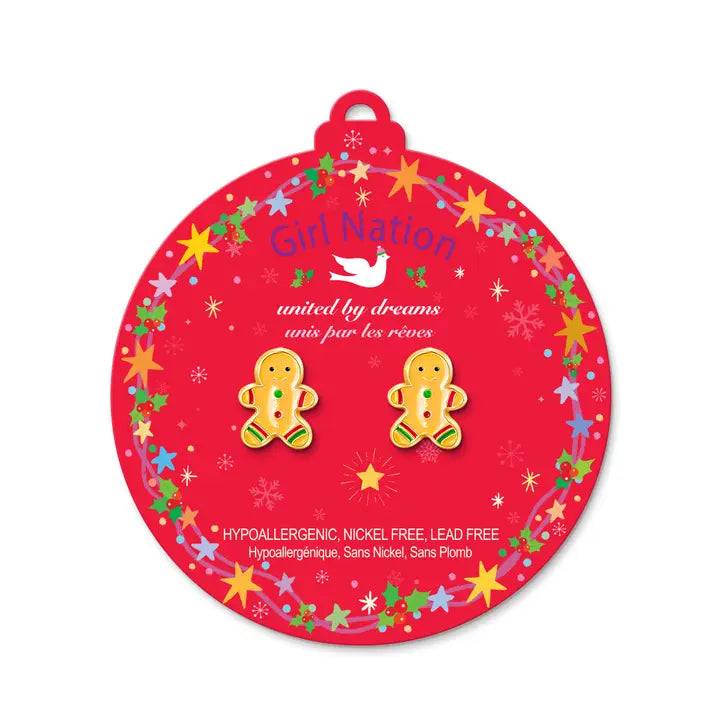 Girl Nation: Gingerbread Man Cutie Stud Holiday Hypoallergenic Earrings