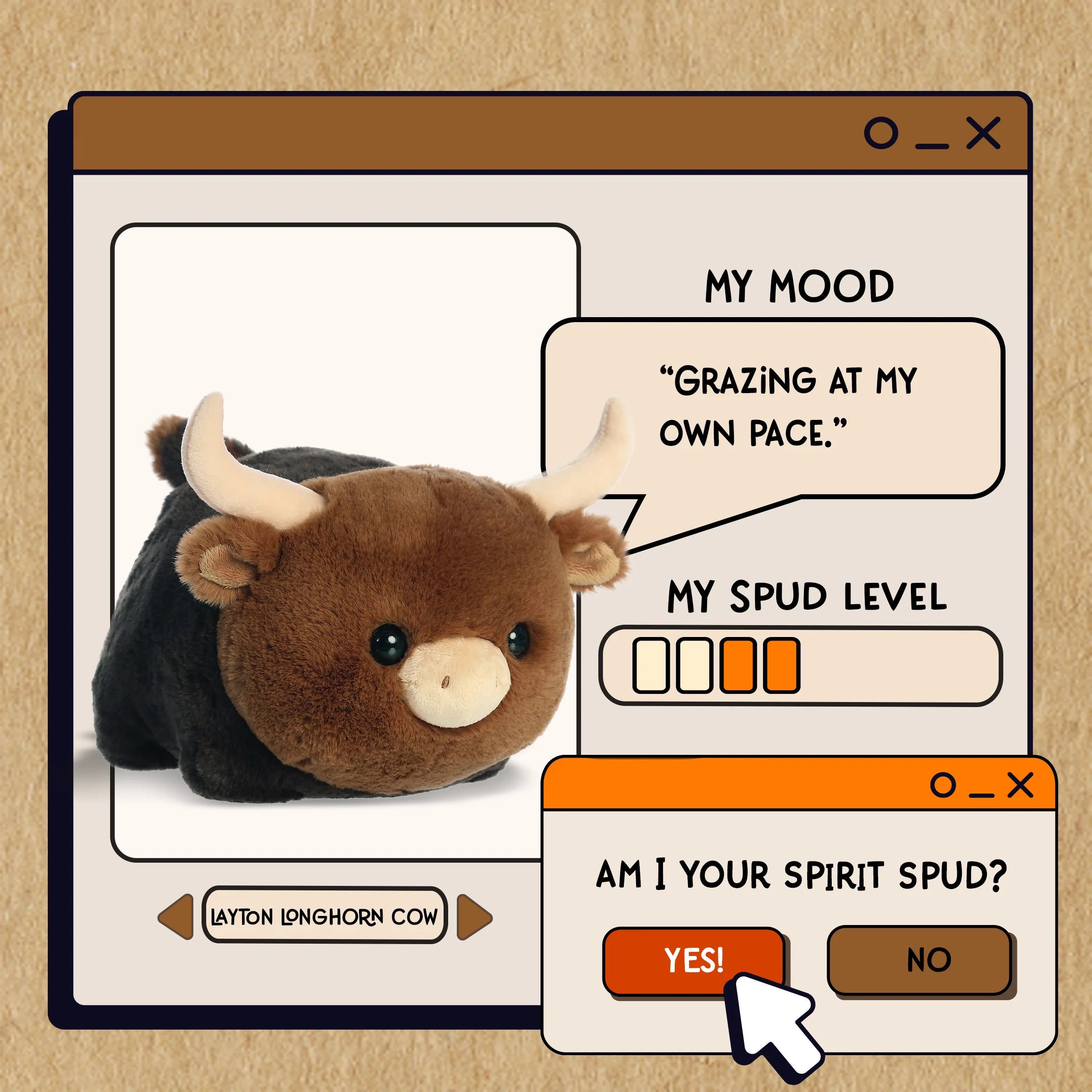Aurora Plush Spudsters 10 Inch Layton Longhorn Cow Plush Toy