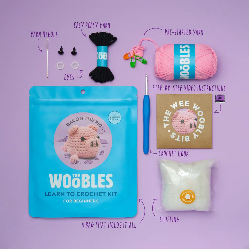 The Woobles Bacon the Pig Beginner Crochet Kit