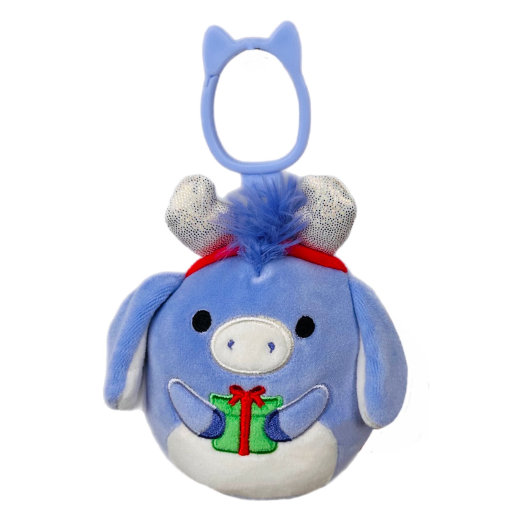 Squishmallow 3.5 Inch Milanda the Donkey with Present Christmas Plush Clip