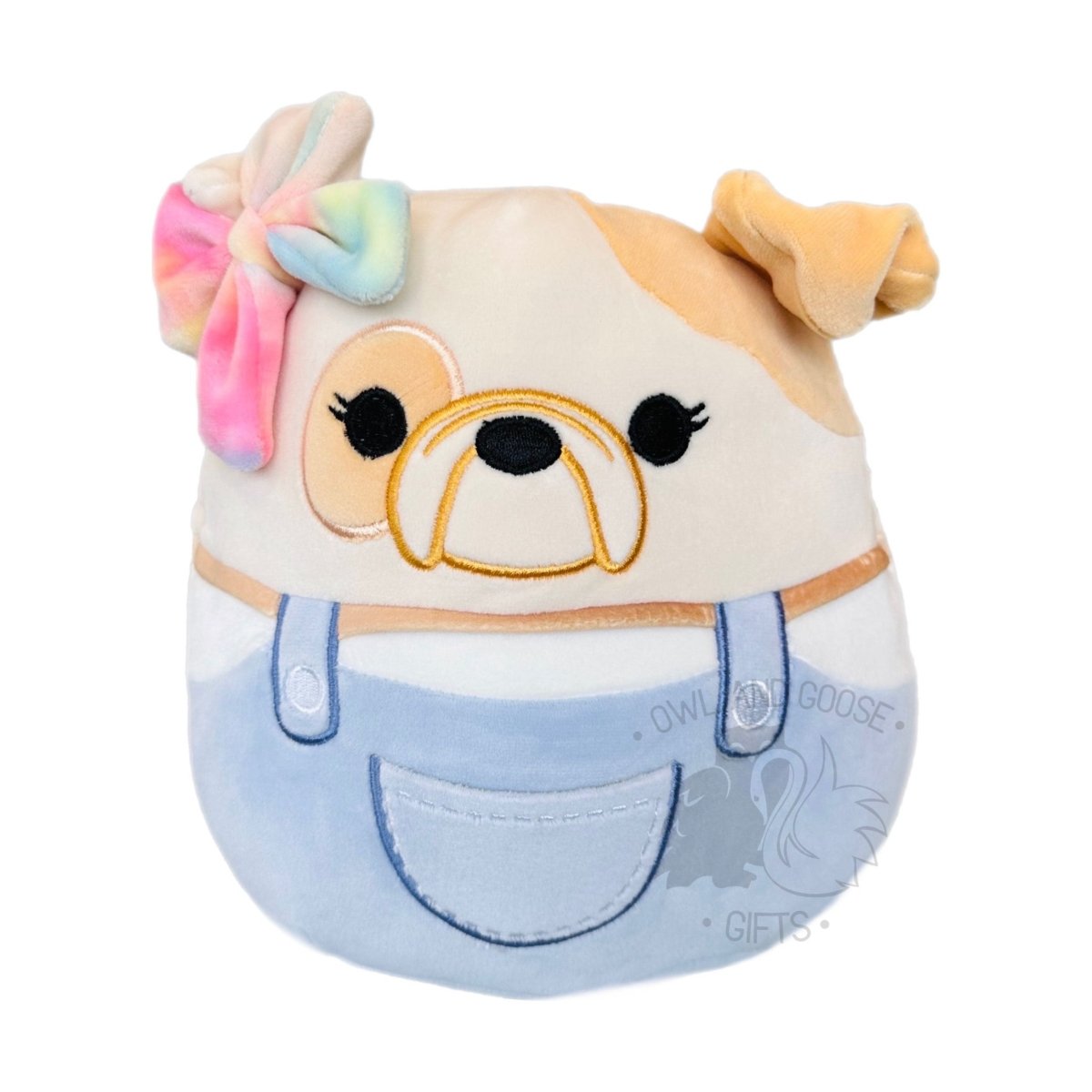 Squishmallow 5 Inch Davitta the Bulldog in Overalls Plush Toy - Owl & Goose Gifts