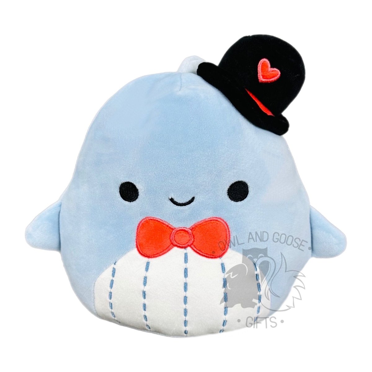 Squishmallow 5 Inch Samir the Blue Whale with Hat Valentine Plush Toy - Owl & Goose Gifts