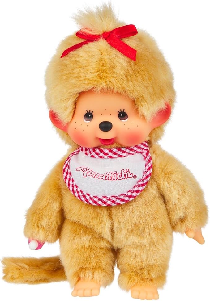 Monchhichi 8 Inch Beige Girl with Bib Plush Doll Toy