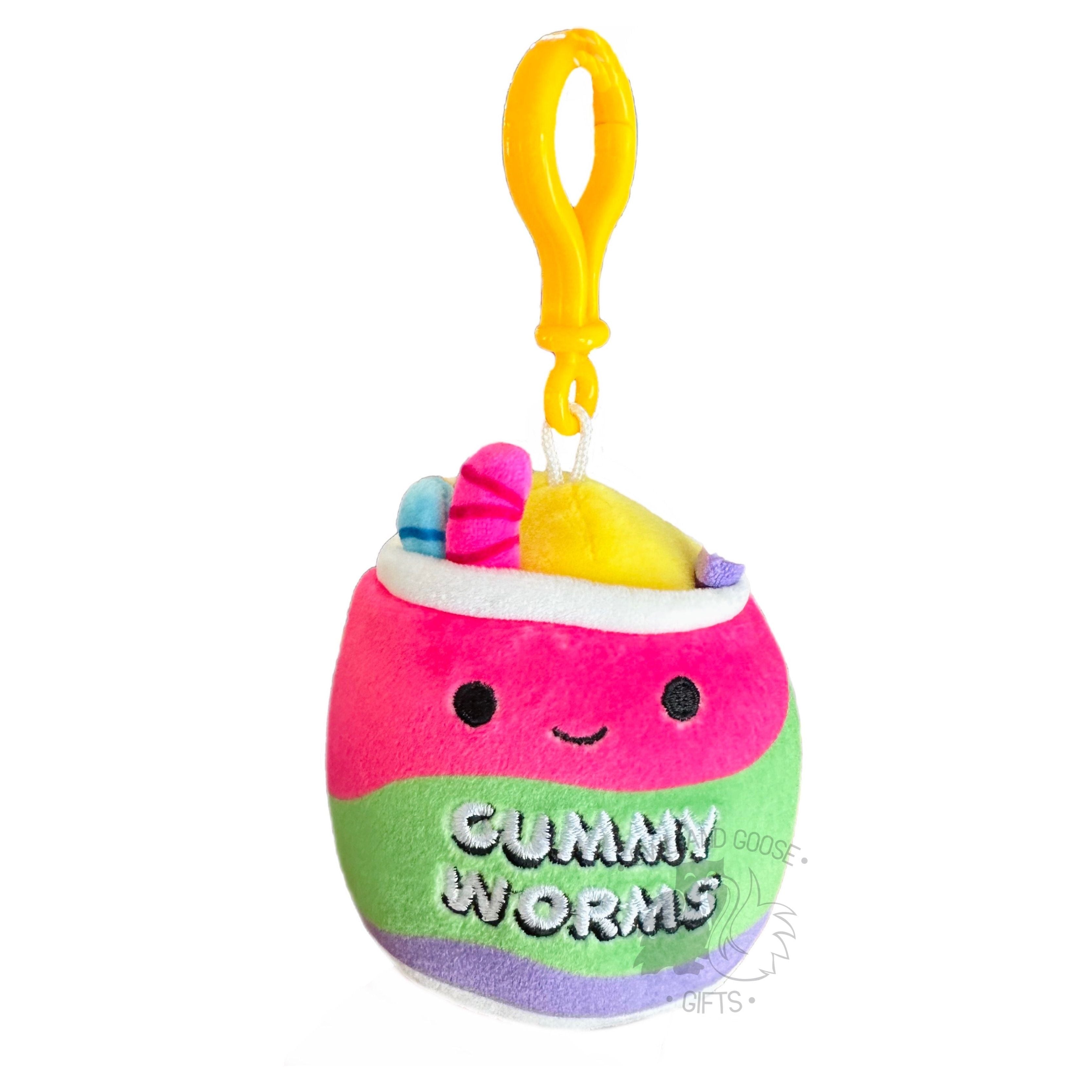 Squishmallow 3.5 Inch Silver the Gummy Worms Candy Neon Foods  Plush Clip