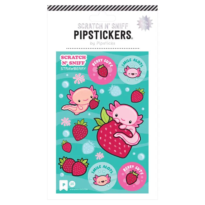 Pipsticks Berry Cute Axolotl Scratch N' Sniff Stickers - Strawberry