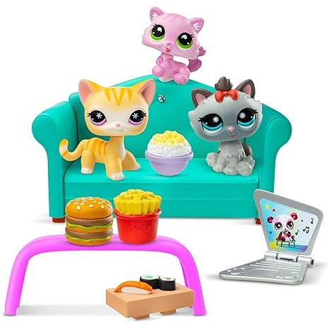 Littlest Pet Shop Gen 7 Diner Dash Play Pack - #166 Orange Cat, #167 Pink Kitten, #168 Gray Cat