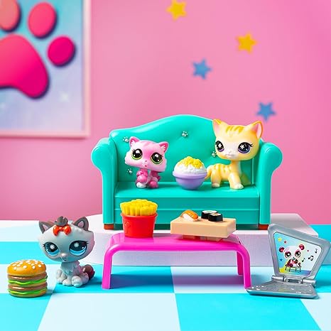 Littlest Pet Shop Gen 7 Diner Dash Play Pack - #166 Orange Cat, #167 Pink Kitten, #168 Gray Cat