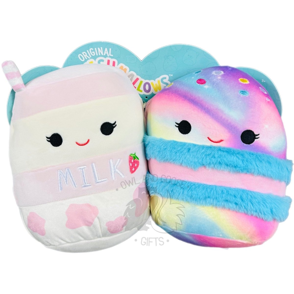 Squishmallow 8 Inch Amelie the Strawberry Milk and Amandine the Macaron Perfect Pair Plush Toy - Owl & Goose Gifts