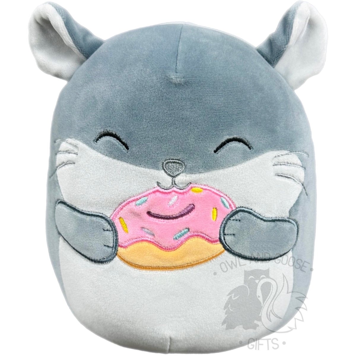 Squishmallow 8 Inch Camilo the Chinchilla with Donut Plush Toy - Owl & Goose Gifts