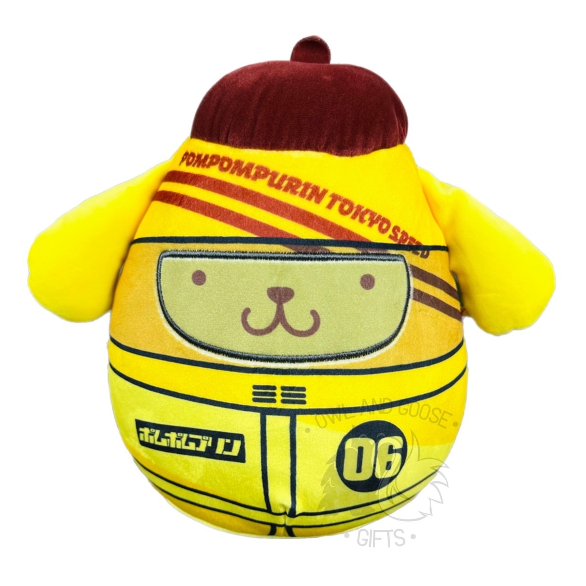 Squishmallow 8 Inch Pompompurin Sanrio Tokyo Racer Plush Toy - Owl & Goose Gifts