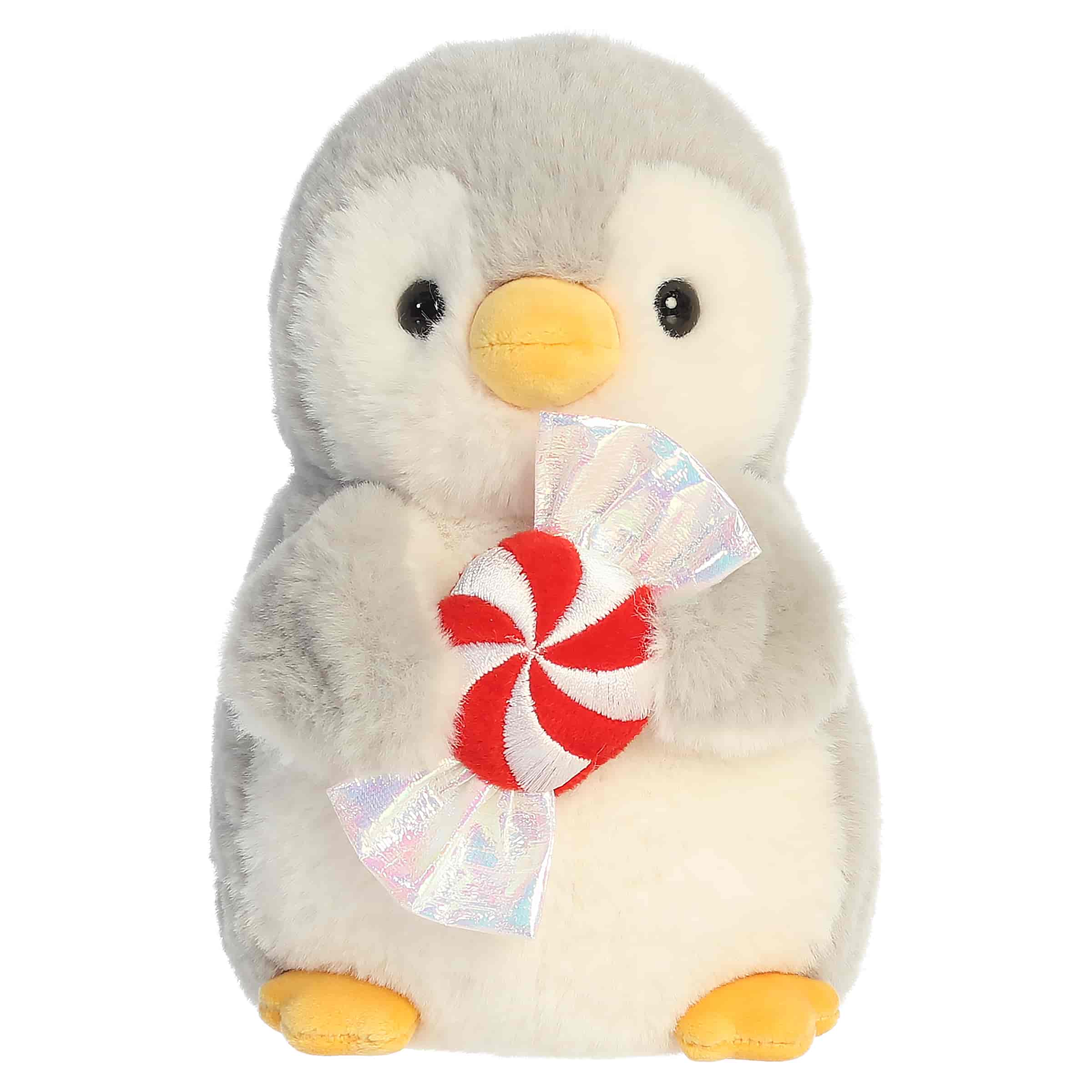 Aurora Plush 7 Inch Pom Pom Penguin with Peppermint Candy Holiday Plush Toy