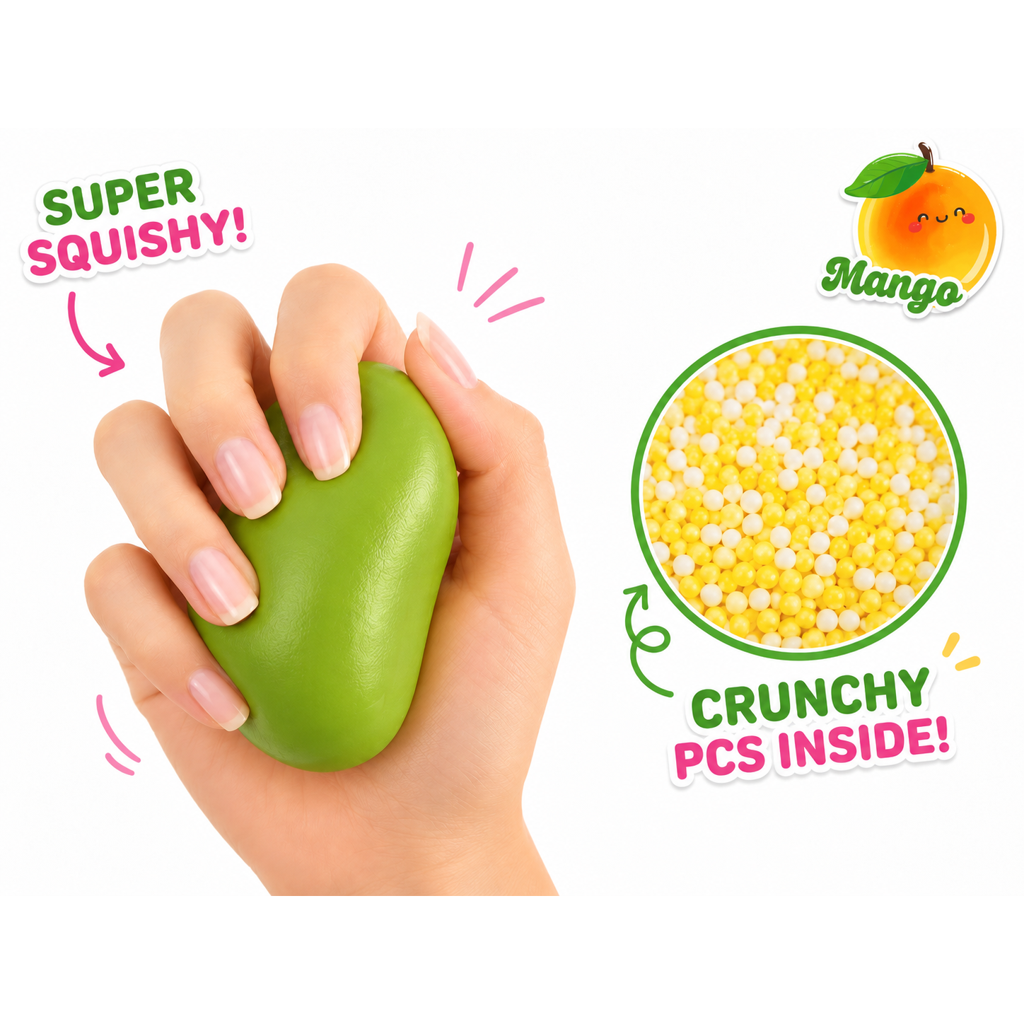 Crunchy Mango Squishy 2.5 Inch Crunchy ASMR Squishy Sensory Toy