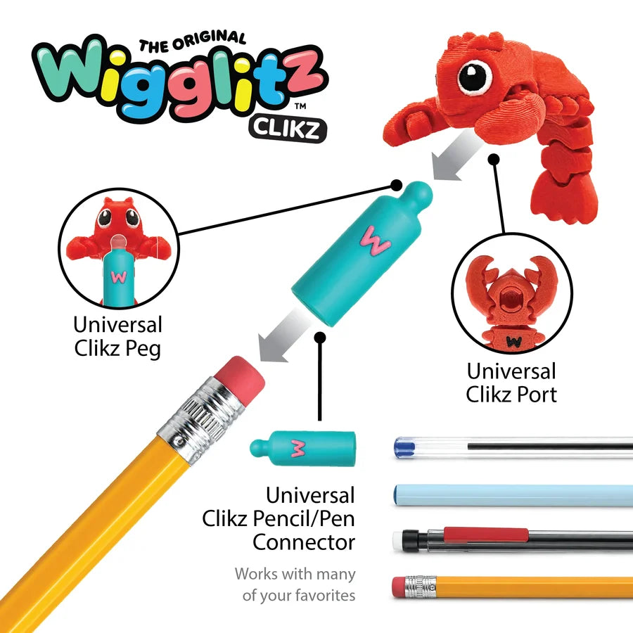 Wigglitz Clikz 2 Pack Pencil Toppers - Axle Axolotl & Snips Lobster