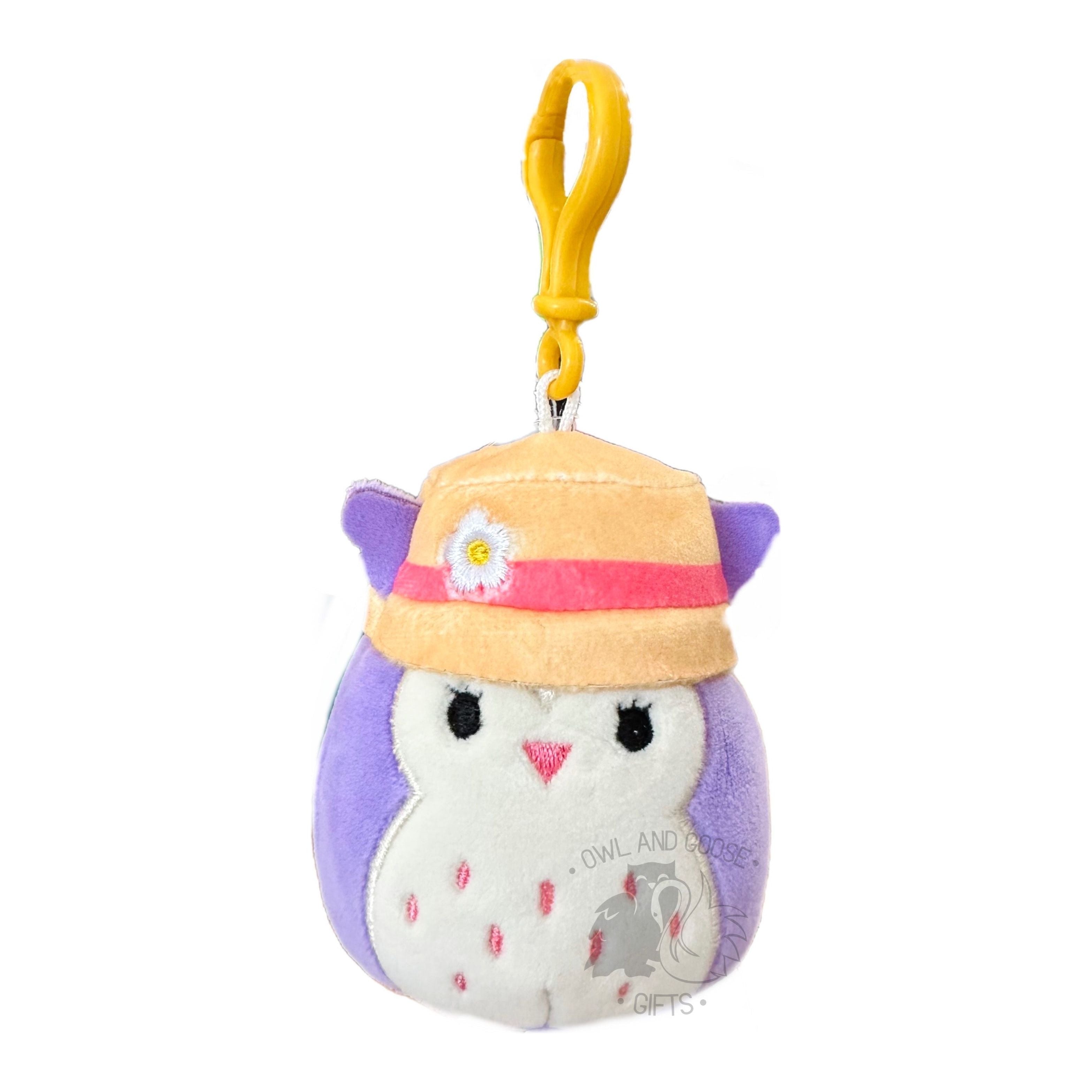 Squishmallow 3.5 Inch Holly the Owl with Bucket Hat Plush Clip