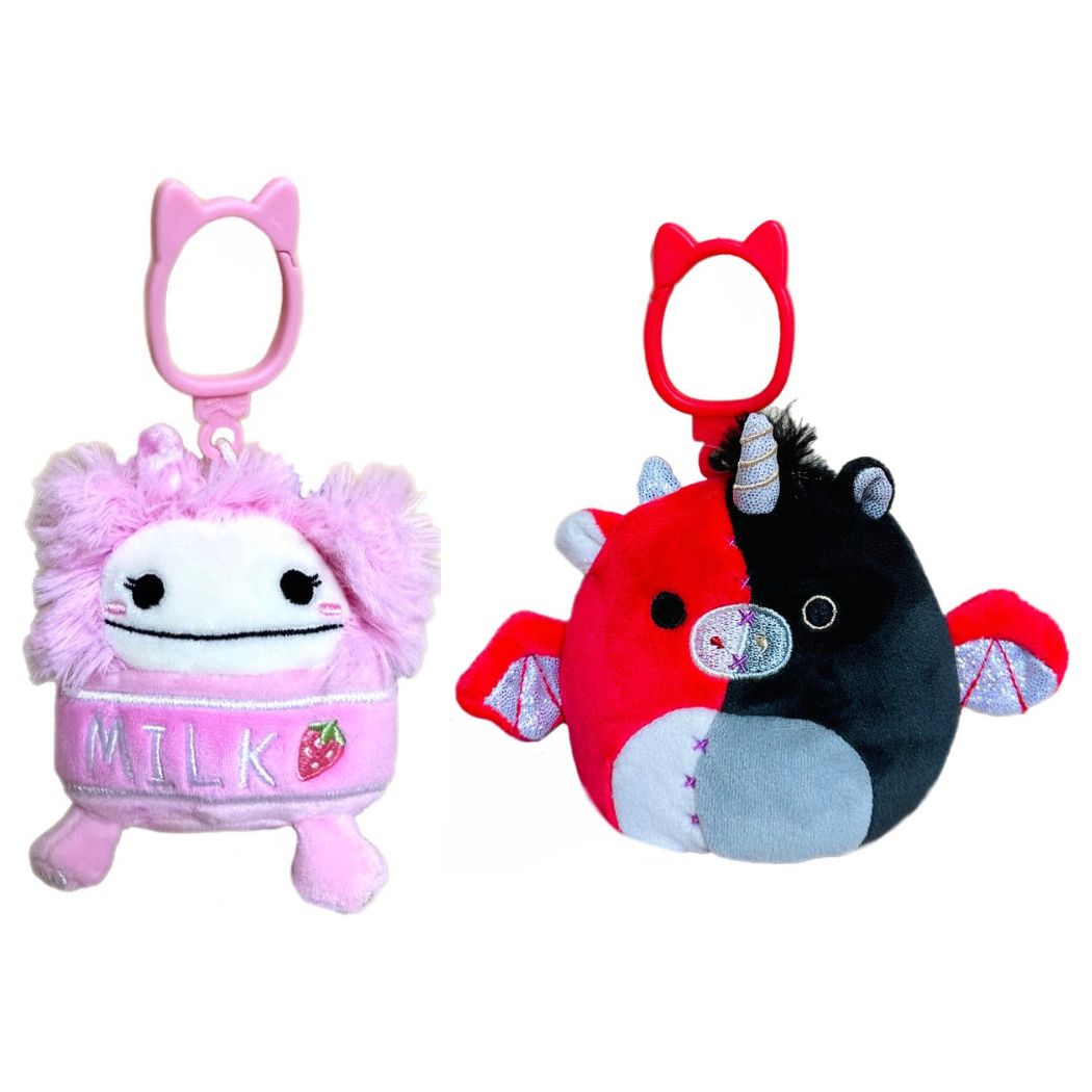 Squishmallow 3.5 Inch Plush Clip 2 Pack - Brina Strawberry Milk and Baidolita Dragon Unicorn