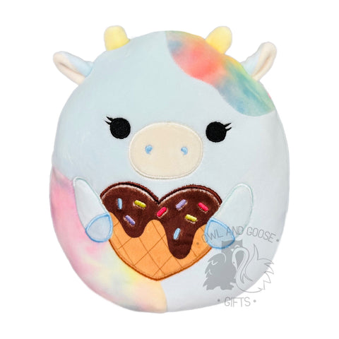 Squishmallow 8 Inch Caedia the Cow with Ice Cream Heart Valentine Plush Toy