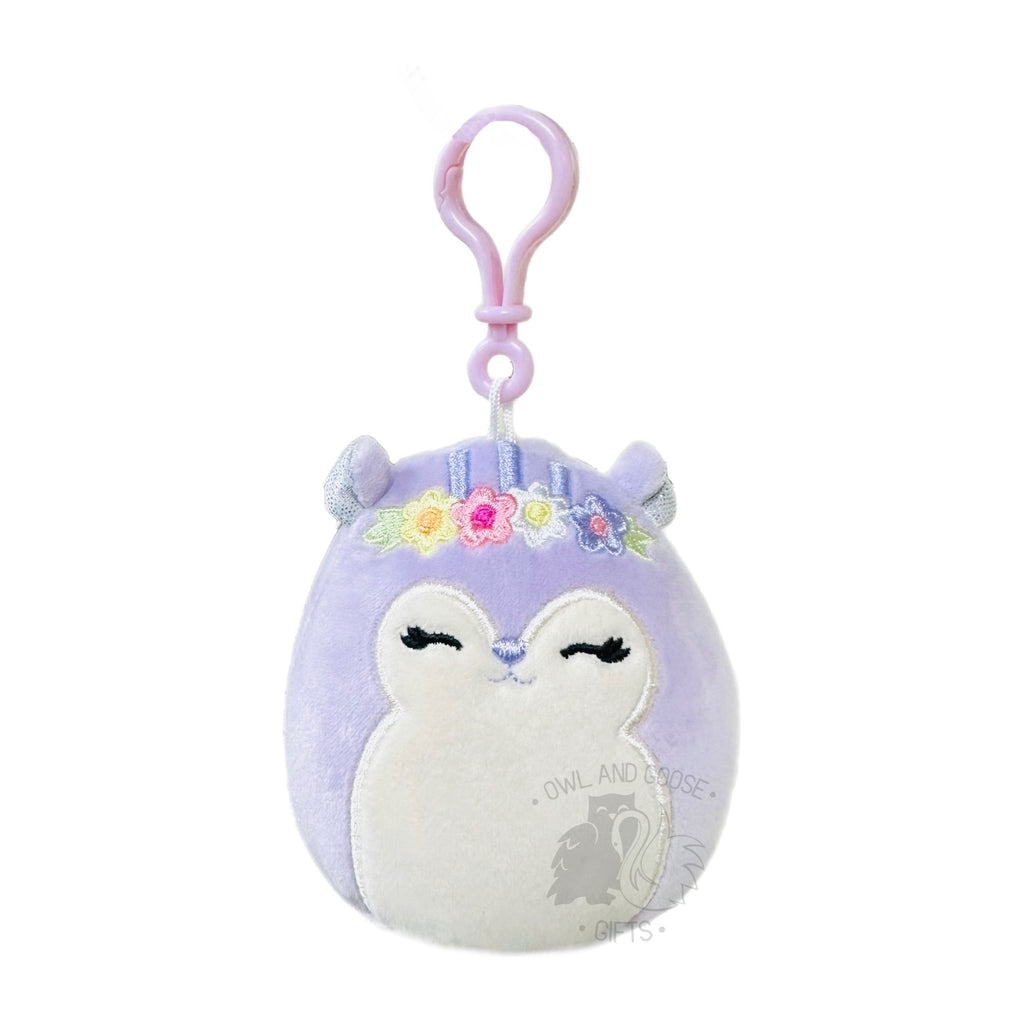 Squishmallow 3.5 Inch Sydney the Squirrel with Flower Headband Easter Plush Clip