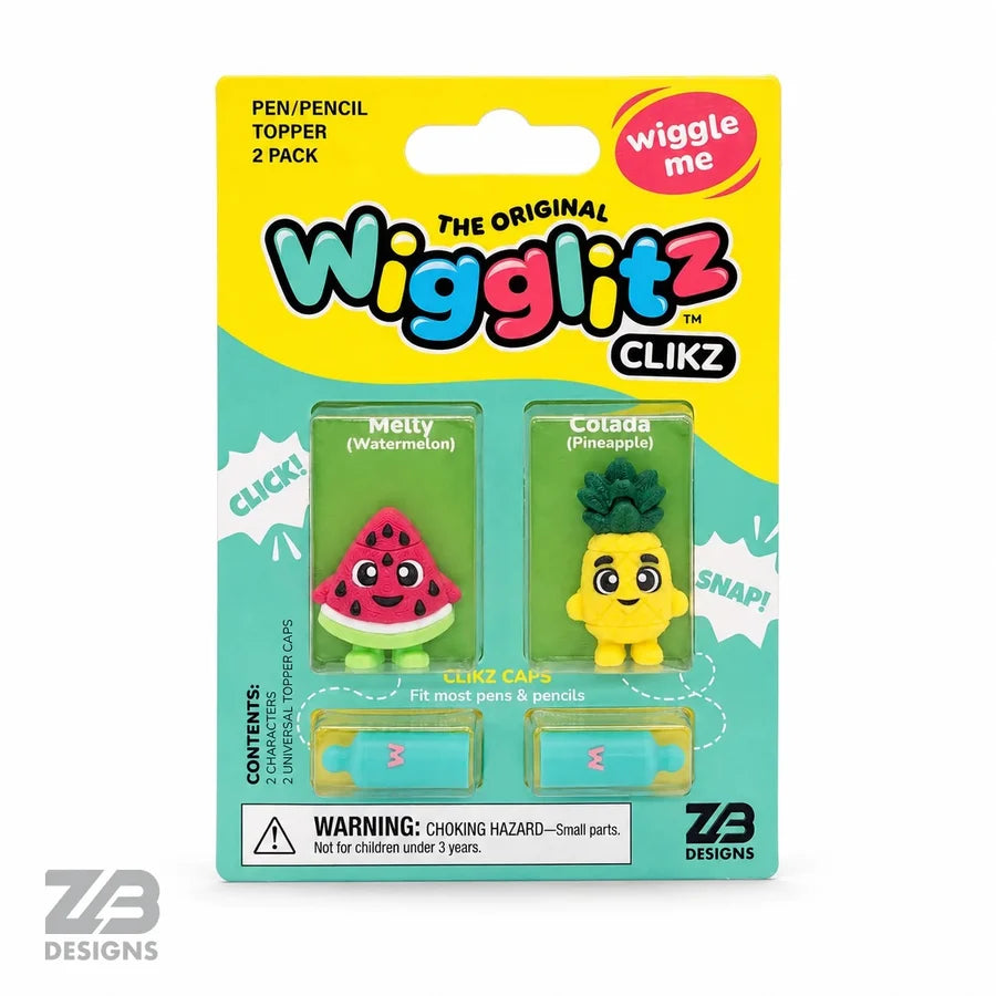 Wigglitz Clikz 2 Pack Pencil Toppers - Melly Watermelon & Colada Pineapple