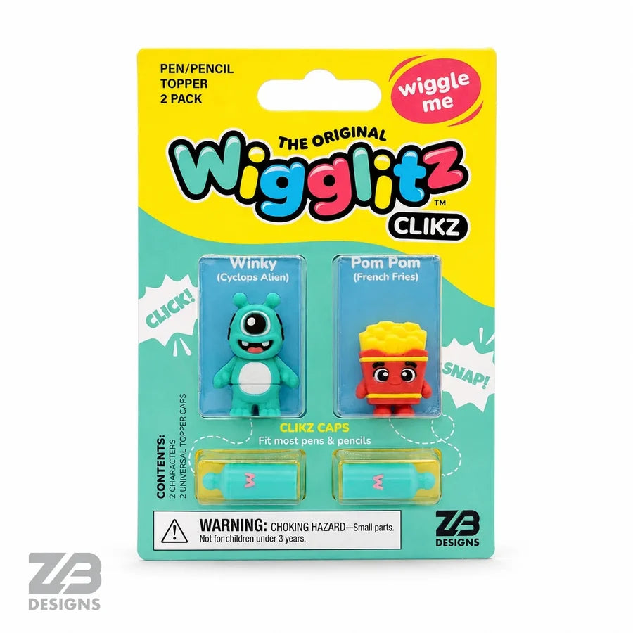 Wigglitz Clikz 2 Pack Pencil Toppers - Winky Alien & Pom Pom French Fries