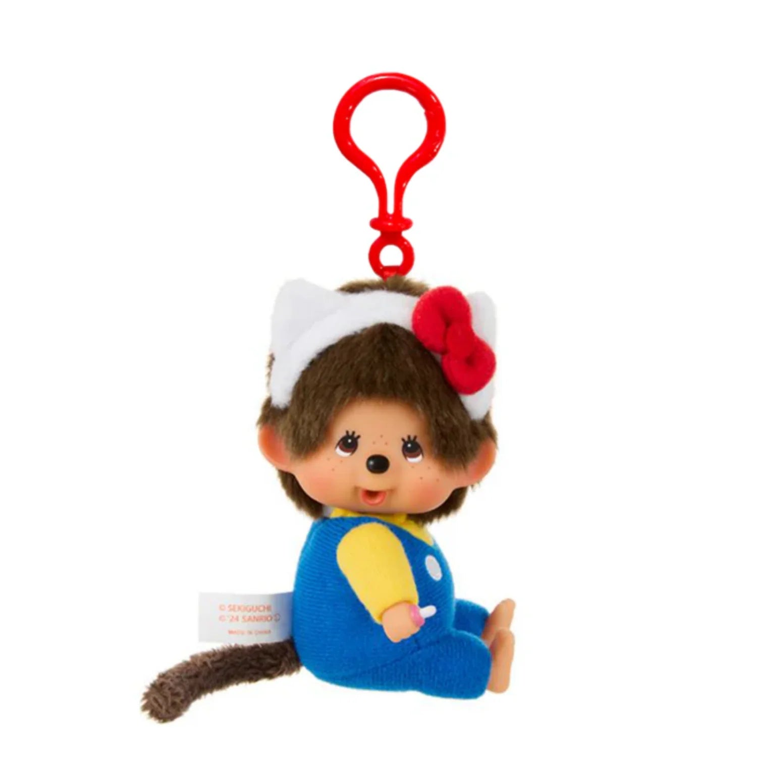 Monchhichi x Hello Kitty 4.7 Inch Monchhichi in Overalls Big Head Plush Clip