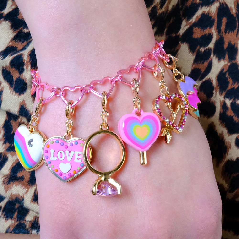 Charm It! 7.5 Inch Pink Heart Chain Charm Bracelet