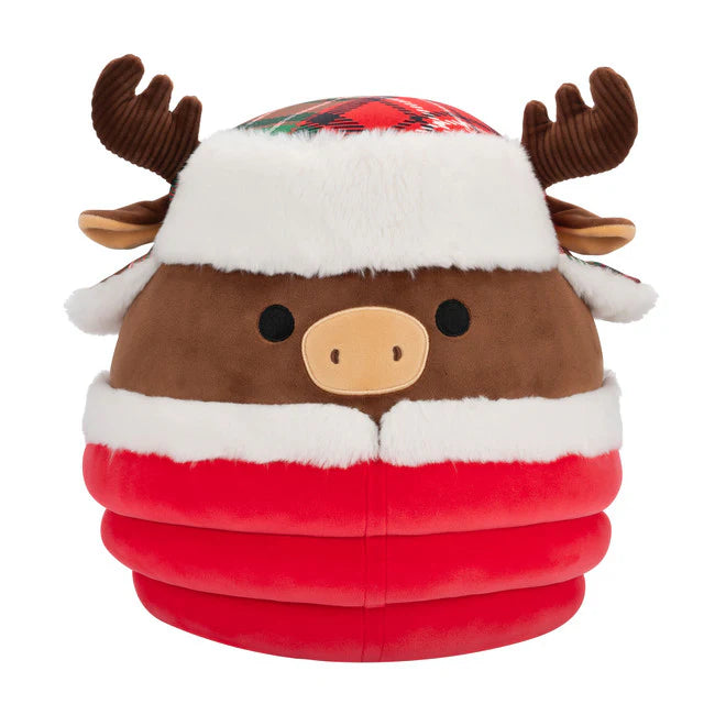 Squishmallow 8 Inch Maurice the Moose with Red Puffer Jacket Christmas Plush Toy