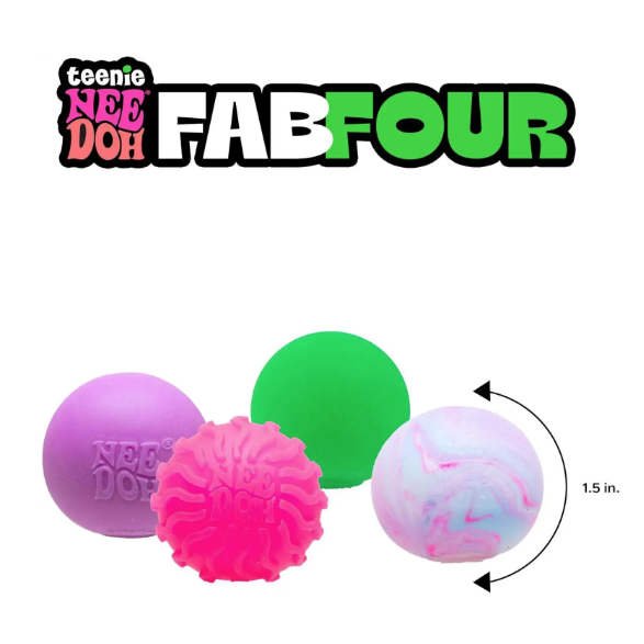 Nee Doh Fab Four Teenie 1.5 Inch Squish Ball Fidget Toy - Set of 4
