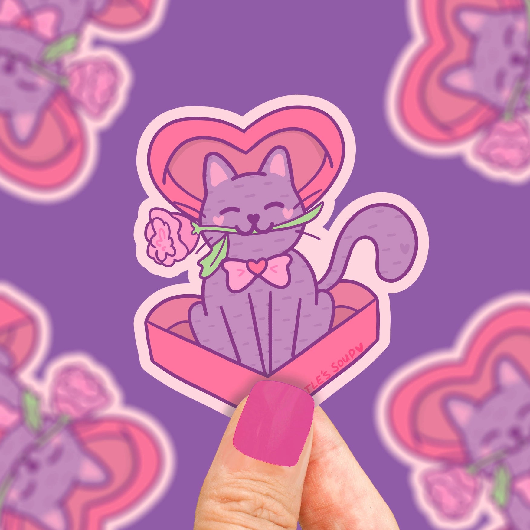 Turtle's Soup Chocolate Rose Kitty Valentine Vinyl Sticker