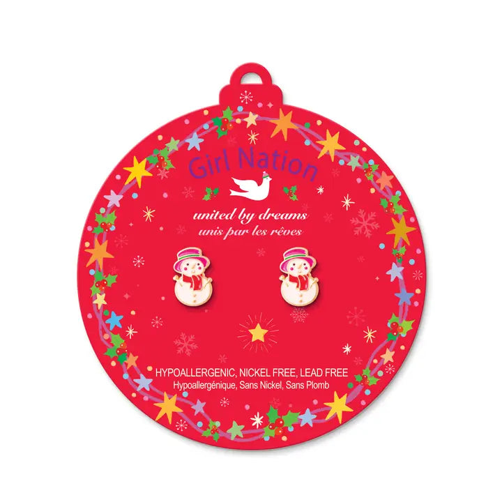 Girl Nation: Snowman Wonderland Cutie Stud Holiday Hypoallergenic Earrings