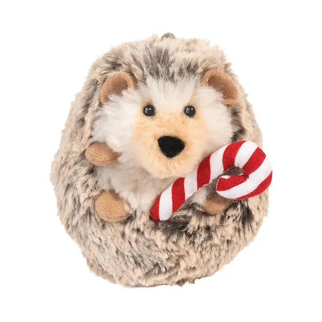 Douglas 4 Inch Spunky the Hedgehog with Candy Cane Plush Ornament
