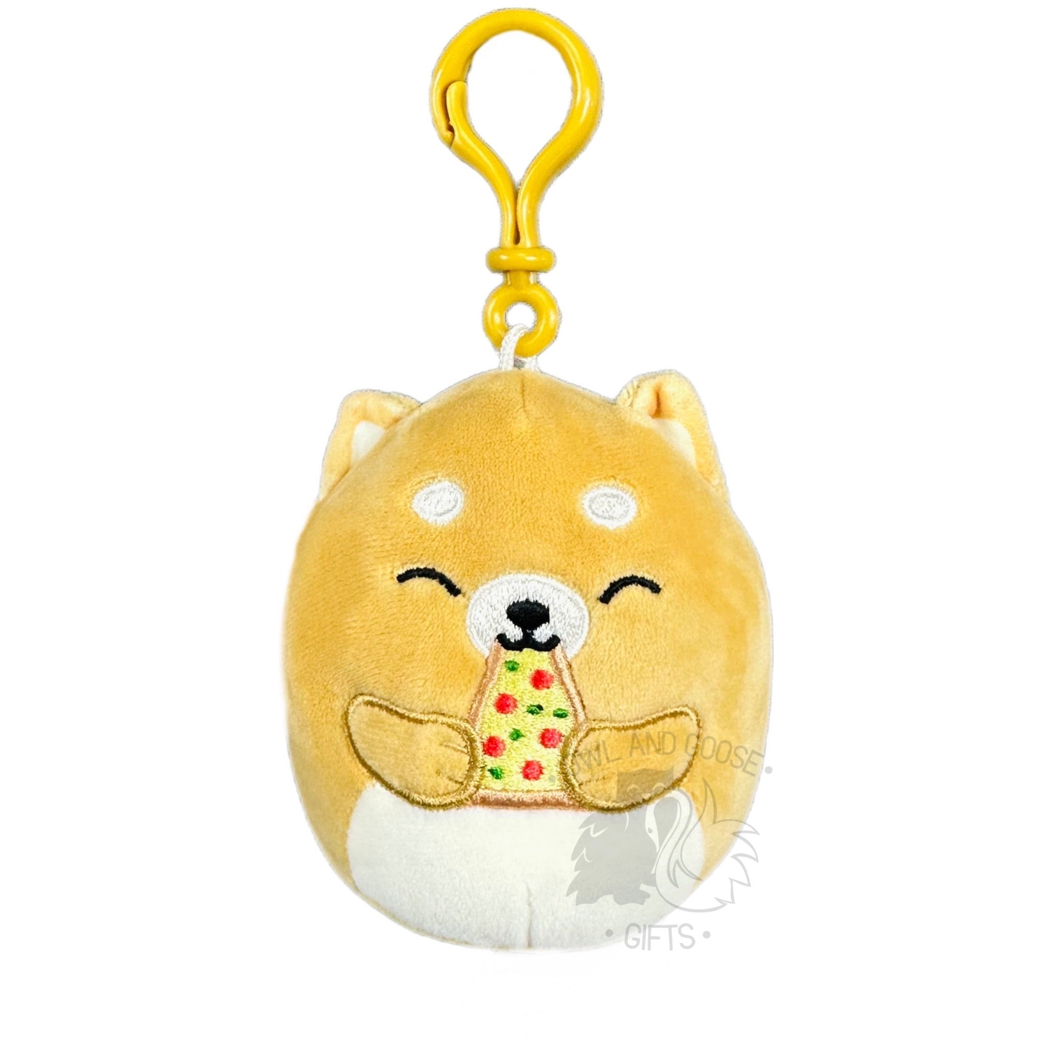 Squishmallow 3.5 Inch Angie the Shiba Inu with Pizza Plush Clip