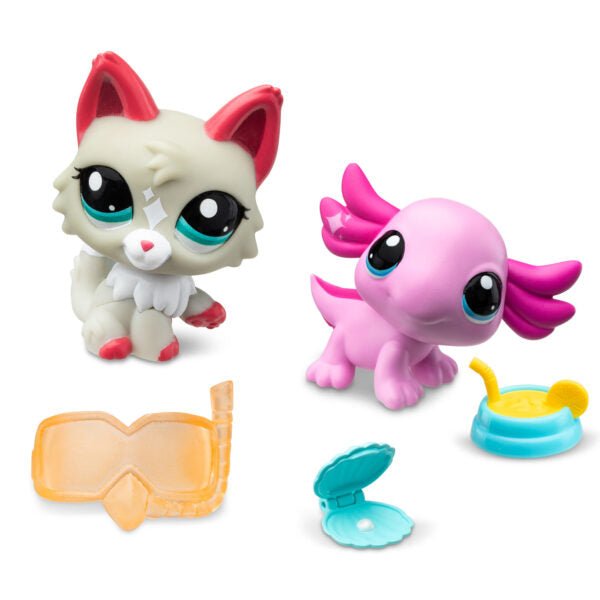 Littlest Pet Shop Pet Pairs Play Set - Cat #25 and Axolotl #21 - Owl & Goose Gifts