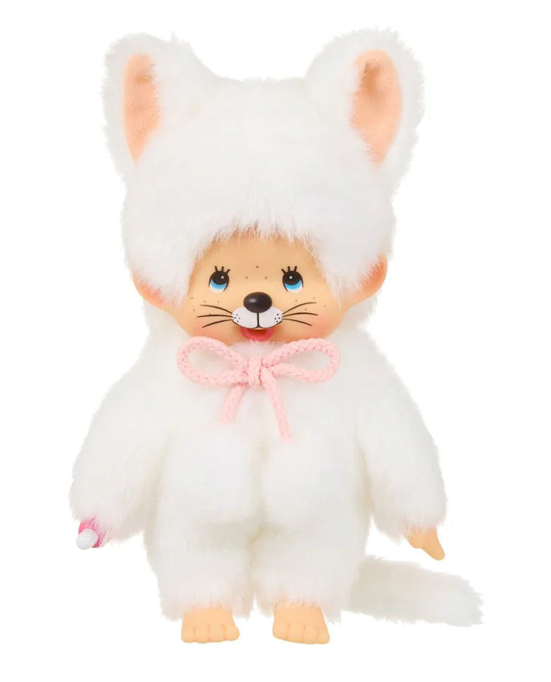 Monchhichi 8 Inch White Cat Girl Plush Doll Toy