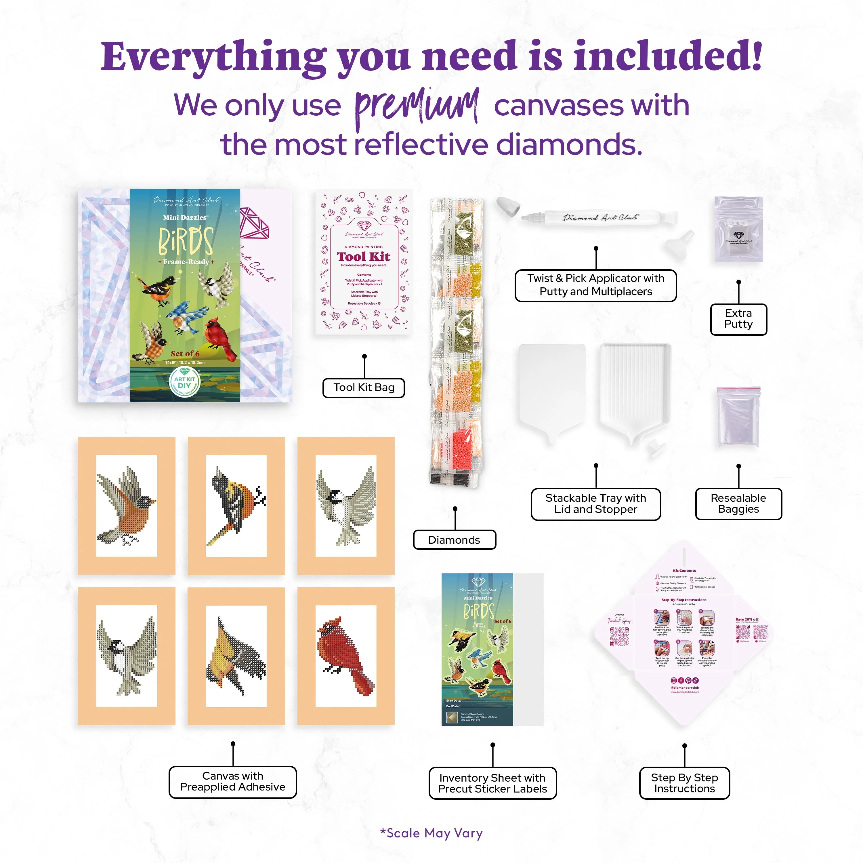 Diamond Art Club Mini Dazzles - Birds Diamond Painting Kit