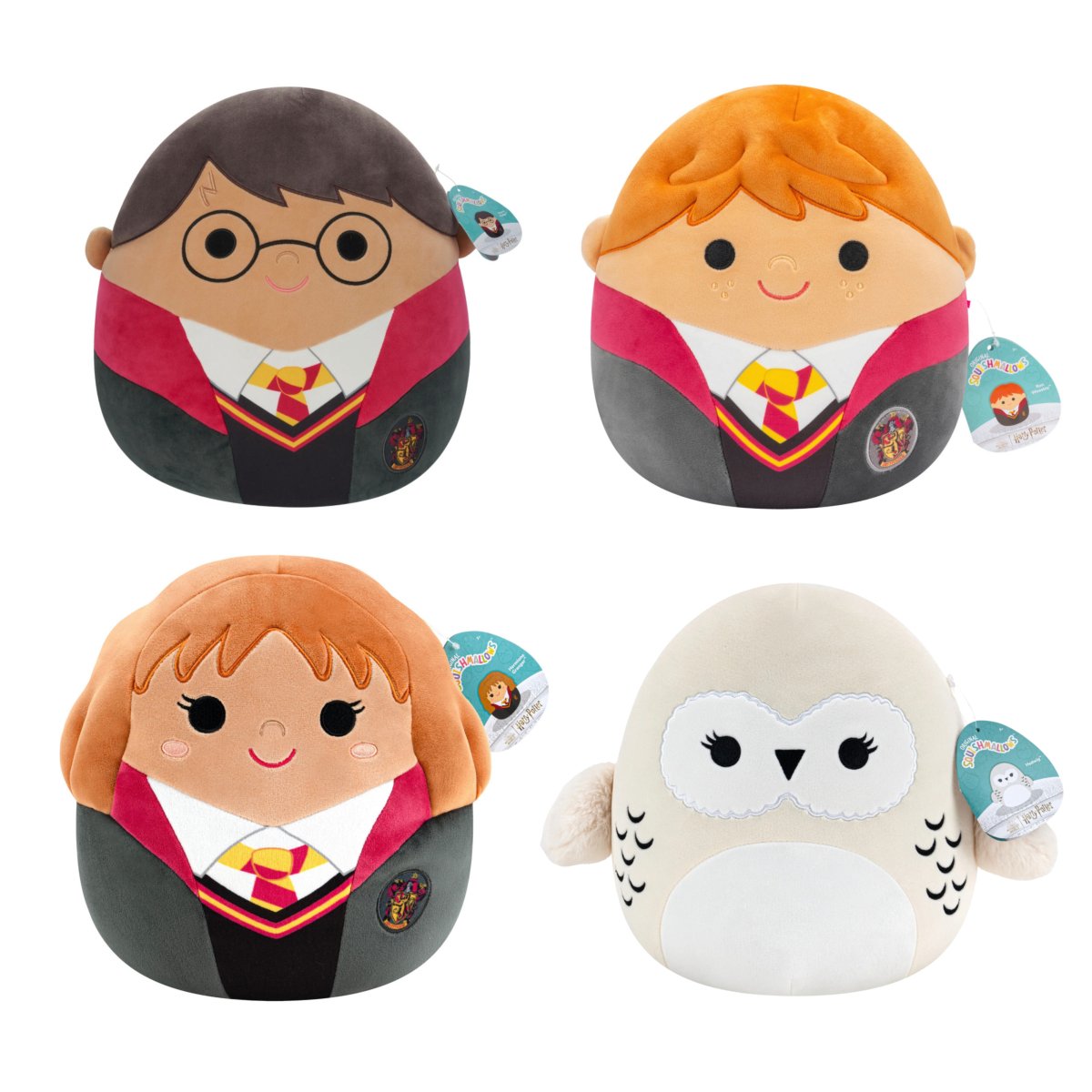 Squishmallow 8 Inch Harry Potter Set of 4 - Harry, Ron, Hermione, Hedwig - Owl & Goose Gifts