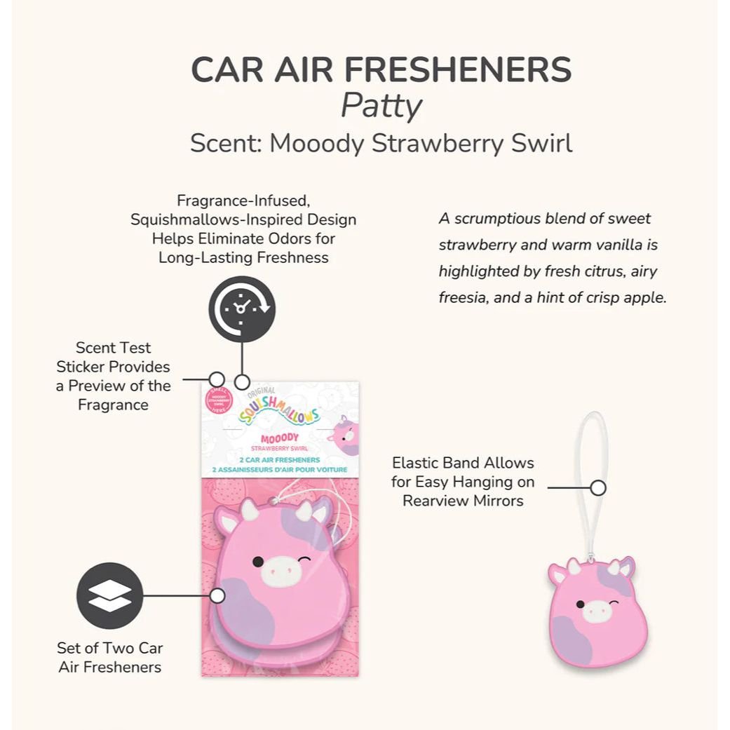 Squishmallow Air Fresheners 2 Pack - Patty Mooody Strawberry Swirl - Owl & Goose Gifts