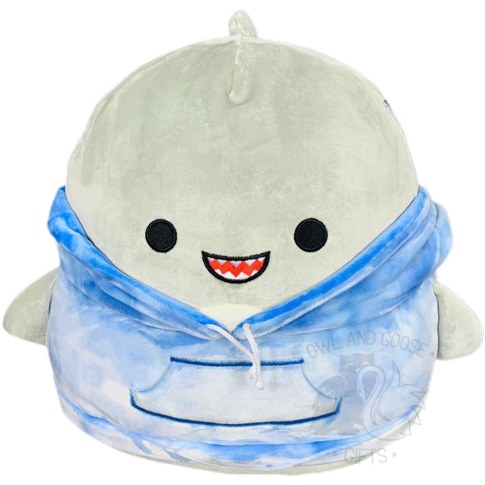 Squishmallow 12 Inch Gordon the Shark Hoodie Squad Plush Toy - Owl & Goose Gifts