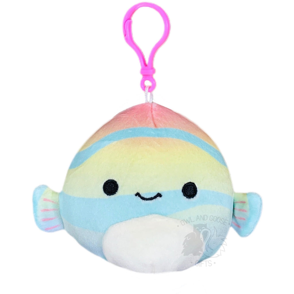 Squishmallow 3.5 Inch Canda the Rainbow Fish Plush Clip - Owl & Goose Gifts