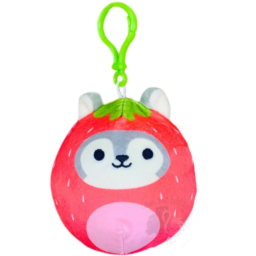Squishmallow 3.5 Inch Ryan the Husky in Strawberry Costume Plush Clip - Owl & Goose Gifts